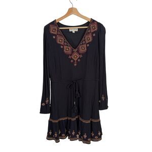 Idyllwind Miranda Lambert Tiered Mini Dress L Black Southwest Western Whimsigoth